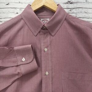 Brooks Brothers Shirt Men 16-3 Non-Iron Gingham Micro Check Red White Collar Tab